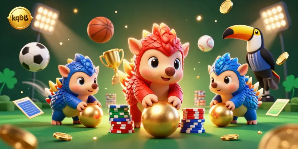 Engage with the dynamic kqbd lu gaming scene featuring rival pangolins amid poker chips and vibrant energy.
