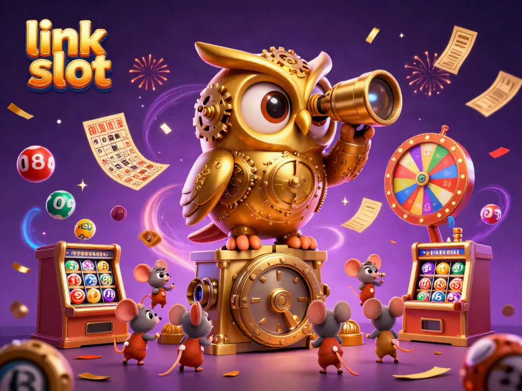 Experience excitement at link slot with a golden owl and vibrant casino elements.
